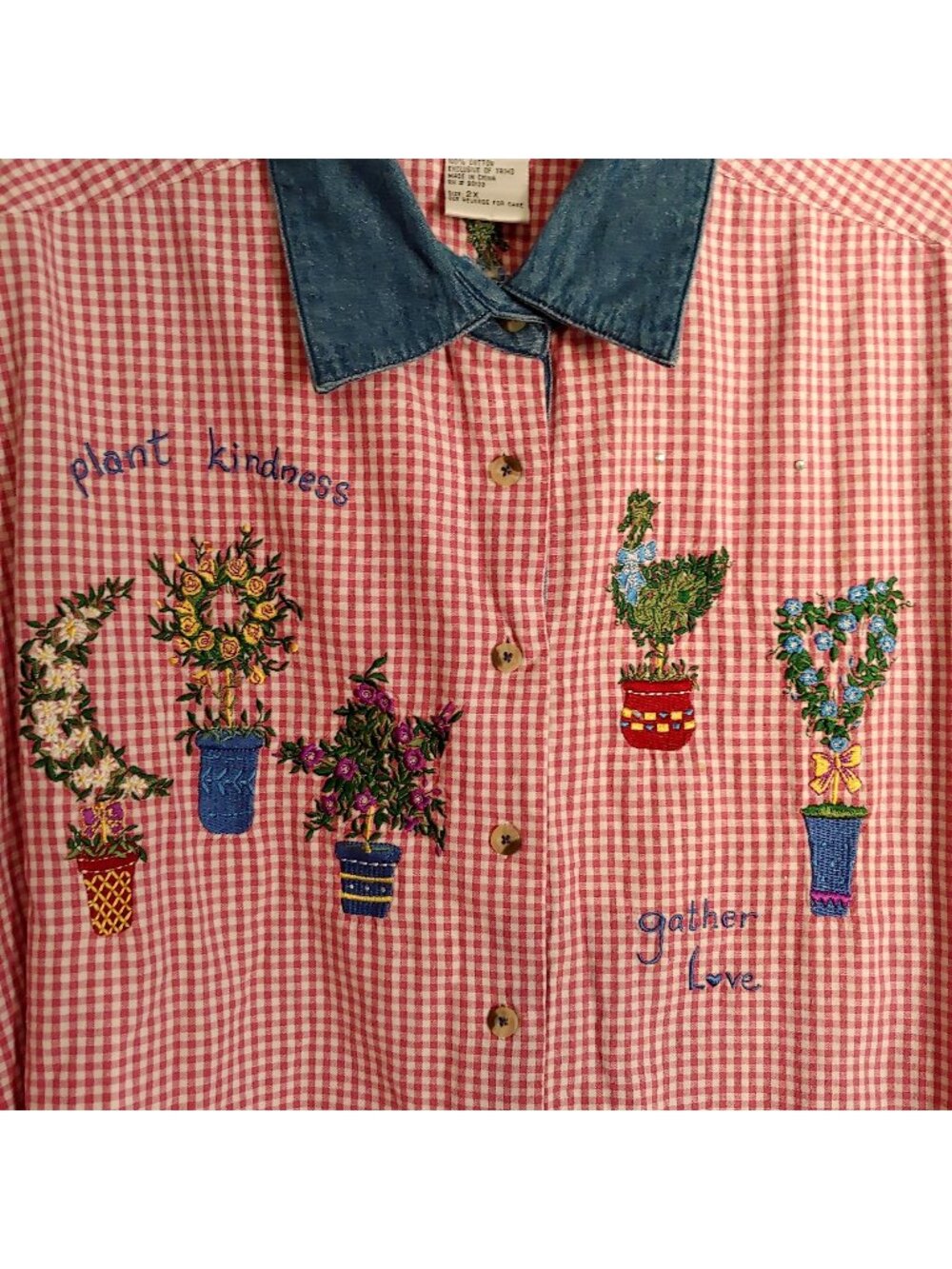 Quacker Factory Gingham Garden Plant Kindness Gather Love Cottagecore 2X